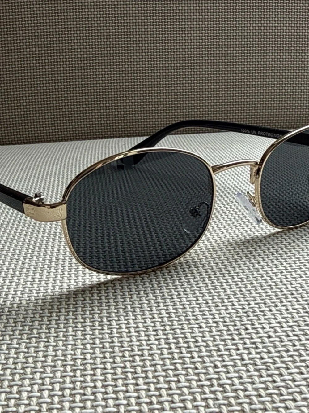 Gold Frame Black Lens Oval Sunglasses